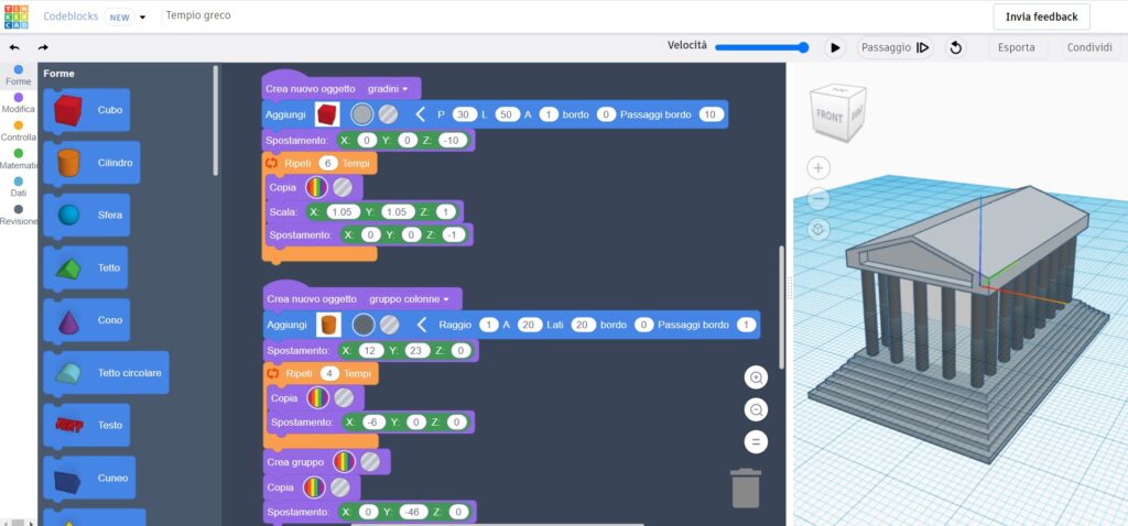 tinkercad - codeblocks -fablab palermo - modellazione 3D - stampa 3D - coding